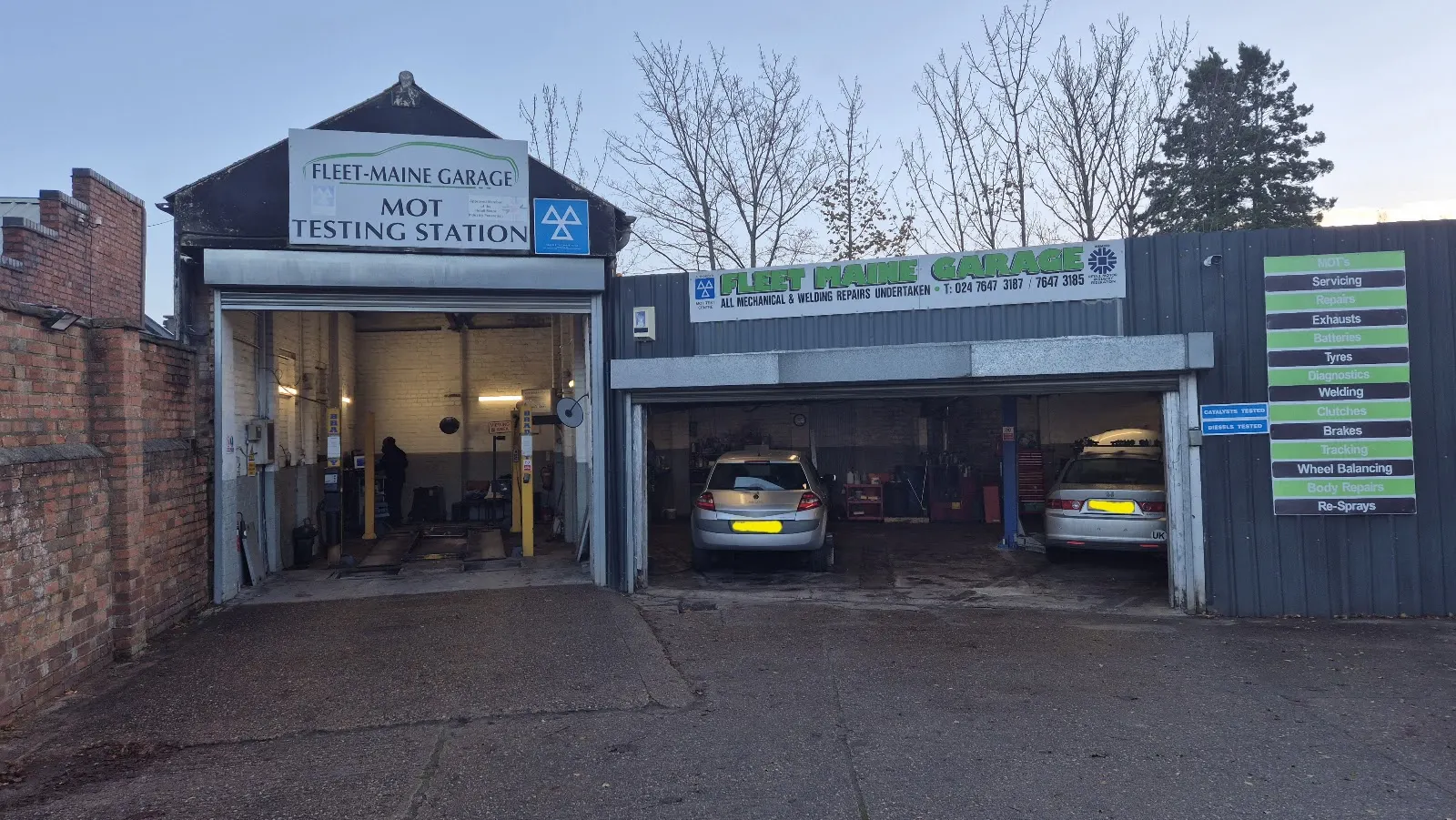Fleet Maine Garage MOT testing station on Middlecotes, Tile Hill